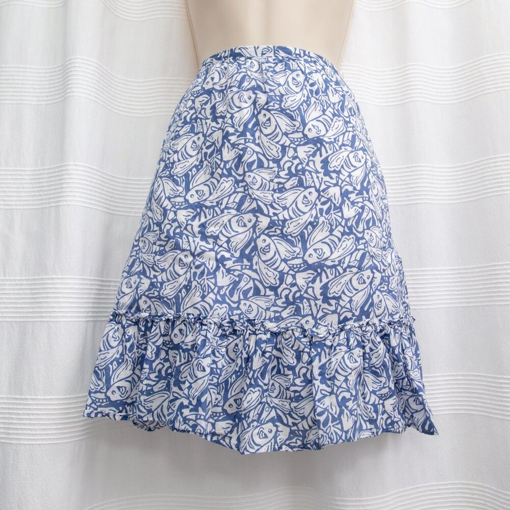 Blue & White Vineyard Vine's Fish Cotton Flounce Skirt